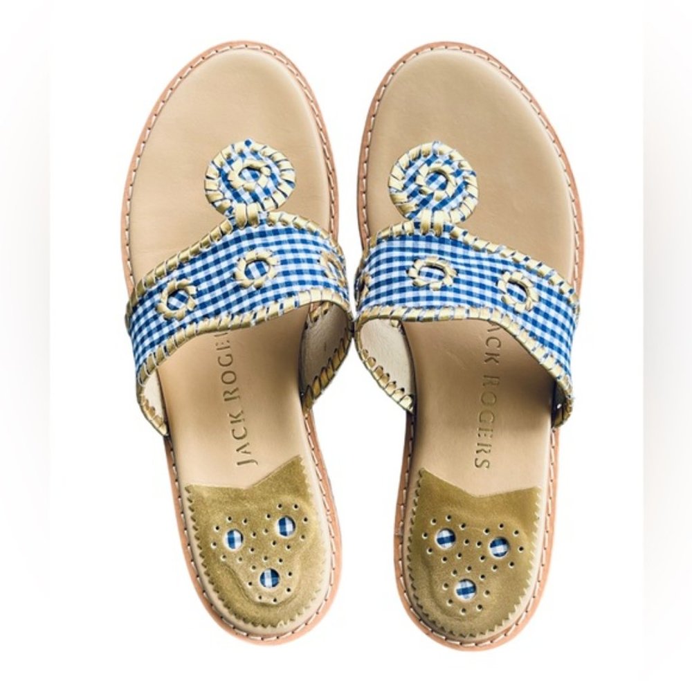 Jack Rogers Jacks II Flat Sandal Gingham Gingham/Gold Size 8.5 - Picture 6 of 8